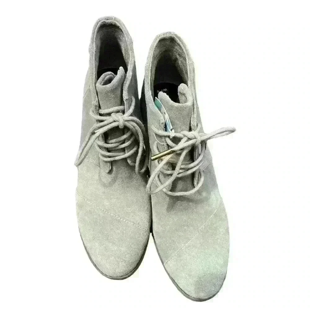 Toms Hyde Wedge Sneakers Ankle Bootie Vetiver Grey Sage Green Suede size 7.5